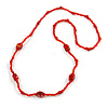 Red Glass/ Ceramic Bead Long Necklace - 82cm Long