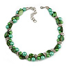 Exquisite Faux Pearl & Shell Composite Silver Tone Link Necklace In Green - 44cm L/ 7cm Ext