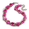 Exquisite Faux Pearl & Shell Composite Silver Tone Link Necklace In Pink - 44cm L/ 7cm Ext
