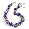 Exquisite Faux Pearl & Shell Composite Silver Tone Link Necklace In Purple - 44cm L/ 7cm Ext