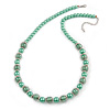 Light Green Glass Bead with Silver Tone Metal Wire Element Necklace - 64cm L/ 4cm Ext
