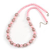 Light Pink Glass Bead with Silver Tone Metal Wire Element Necklace - 64cm L/ 4cm Ext