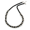 Black Glass Bead with Silver Tone Metal Wire Element Necklace - 64cm L/ 4cm Ext