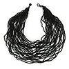 Chunky Black Glass Bead Bib Multistrand Layered Necklace - 80cm L