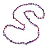 Purple Glass and Shell Bead Long Necklace - 106cm Long