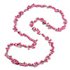 Long Pink Glass Bead, Sea Shell with Silver Tone Chain Necklace - 140cm L