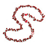 Long Red Glass Bead, Sea Shell with Silver Tone Chain Necklace - 140cm L