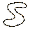 Stylish Black Ceramic, Glass Bead with Gold Tone Metal Rings Long Necklace - 90cm L