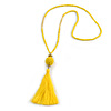 Sunny Yellow Glass Bead Cotton Tassel Necklace - 72cm L/ 14cm Tassel