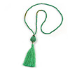Spring Green Glass Bead Cotton Tassel Necklace - 72cm L/ 14cm Tassel