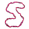 Stylish Deep Pink Semiprecious Stone, Magenta Sea Shell Nugget Necklace - 86cm Long