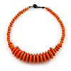 Orange Button, Round Wood Bead Wire Necklace - 46cm L