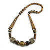 Geometric Wood Bead Necklace (Brown/ Bronze) - 66cm Long