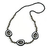 Gray/ White/ Black Resin and Glass Bead Long Necklace - 80cm L