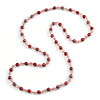 Pink Ceramic and Glass Bead Long Necklace - 112cm Long
