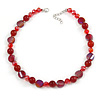 Stunning Glass and Agate Bead Necklace In Red with Silver Tone Closure - 42cm L/ 6cm Ext