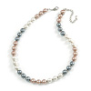 10mm Classic Beige/ White/ Grey Glass Bead Necklace with Silver Tone Closure - 44cm L/ 6cm Ext
