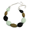 Statement Geometric Resin Bead Necklace In Silver Tone (Mint, Olive, Black) - 49cm L/ 6cm Ext