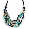Trendy Multicoloured with Marble Effect Acrylic Large Oval Link Black Cord Necklace - 60cm L/ 5cm Ext