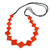 Long Orange Bone Square Bead Black Cotton Cord Necklace - 82cm L (unevenly painted in places)