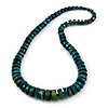 Chunky Graduated Teal Wood Button Bead Necklace - 60cm Long