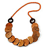 Orange/ Brown Wood Button Bead Necklace - 80cm L