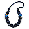 Dark Blue Cluster Wood Bead Necklace - 60cm Long