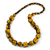 Long Mustard Yellow/ Black Cube and Ball Wood Bead Necklace - 76cm Long
