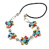 Multicoloured Sea Shell Floral Faux Leather Cord Necklace - 76cm Long