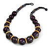 Chunky Colour Fusion Wood Bead Necklace (Purple/ Natural) - 48cm L