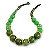 Chunky Colour Fusion Wood Bead Necklace (Green) - 48cm L