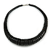 Chunky Black Wood Button Bead Necklace - 57cm Long