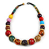 Chunky Colour Fusion Wood Bead Necklace (Multicoloured) - 48cm L