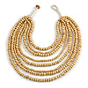 Multistrand Layered Bib Style Wood Bead Necklace In Natural - 40cm Shortest/ 70cm Longest Strand
