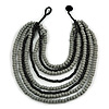 Multistrand Layered Bib Style Wood Bead Necklace In Black/ Grey - 40cm Shortest/ 70cm Longest Strand