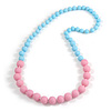 Long Graduated Pastel Pink/ Blue Resin Bead Necklace - 78cm L