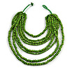 Multistrand Layered Bib Style Wood Bead Necklace In Lime Green - 40cm Shortest/ 70cm Longest Strand