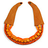 Handmade Multistrand Wood Bead and Leather Bib Style Necklace in Orange - 64cm Long