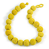 Chunky Lemon Yellow Glass Bead Ball Necklace - 54cm Long