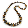 Graduated Wooden Bead Colour Fusion Necklace (Grey/ Gold/ Black/ Metallic Silver) - 68cm Long