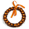 Brown Wood Ring with Orange Silk Ribbon Necklace - 49cm L/ 20cm L Ribbon Ext