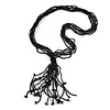 Statement Multistrand Black Glass Bead, Semiprecious Stone Tassel Necklace - 64cm L/ 14cm Tassel
