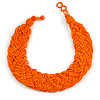 Wide Chunky Orange Glass Bead Plaited Necklace - 53cm L