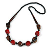 Chunky Dark Red/ Brown/ Black Wooden Bead Necklace - 80cm Long