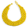 Wide Chunky Lemon Yellow Glass Bead Plaited Necklace - 53cm L