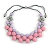 Pastel Pink/ Lavender/ Grey Resin Beaded Cotton Cord Necklace - 40cm L - Adjustable up to 48cm L