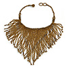 Statement Glass Bead Bib Style/ Fringe Necklace In Bronze - 40cm Long/ 17cm Front Drop