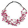 Fuchsia Nugget Multistrand Cotton Cord Necklace - 58cm L