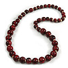 Animal Print Wooden Bead Necklace in Red/ Black - 78cm Long