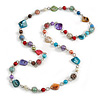 Long Multicoloured Glass and Shell Bead with Silver Tone Metal Wire Element Necklace - 110cm L